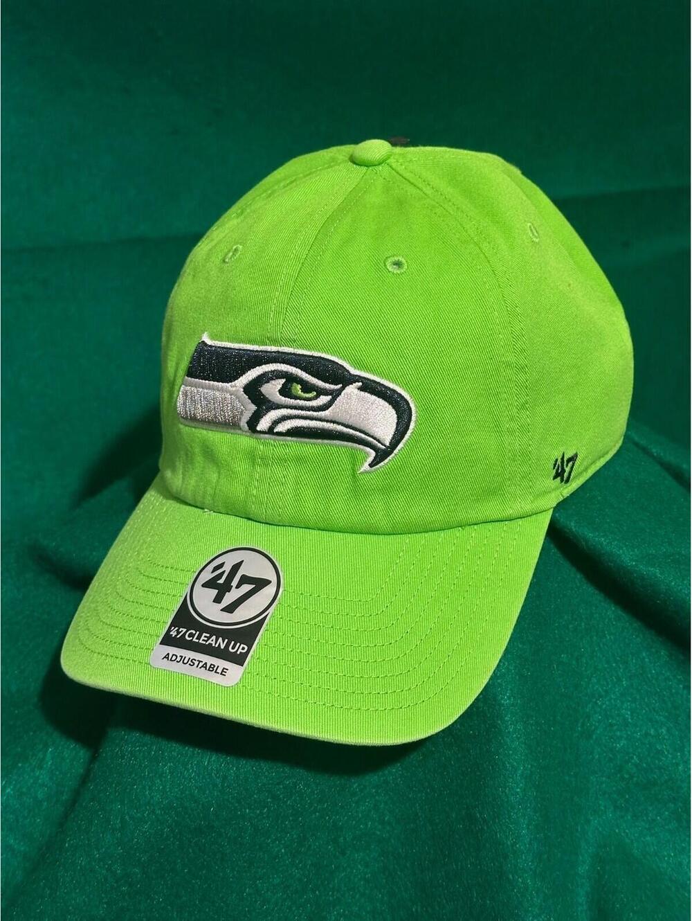 New Seattle Seahawks Logo 47 Brand Blue High-Vis Green Adjustable Strapback Hat